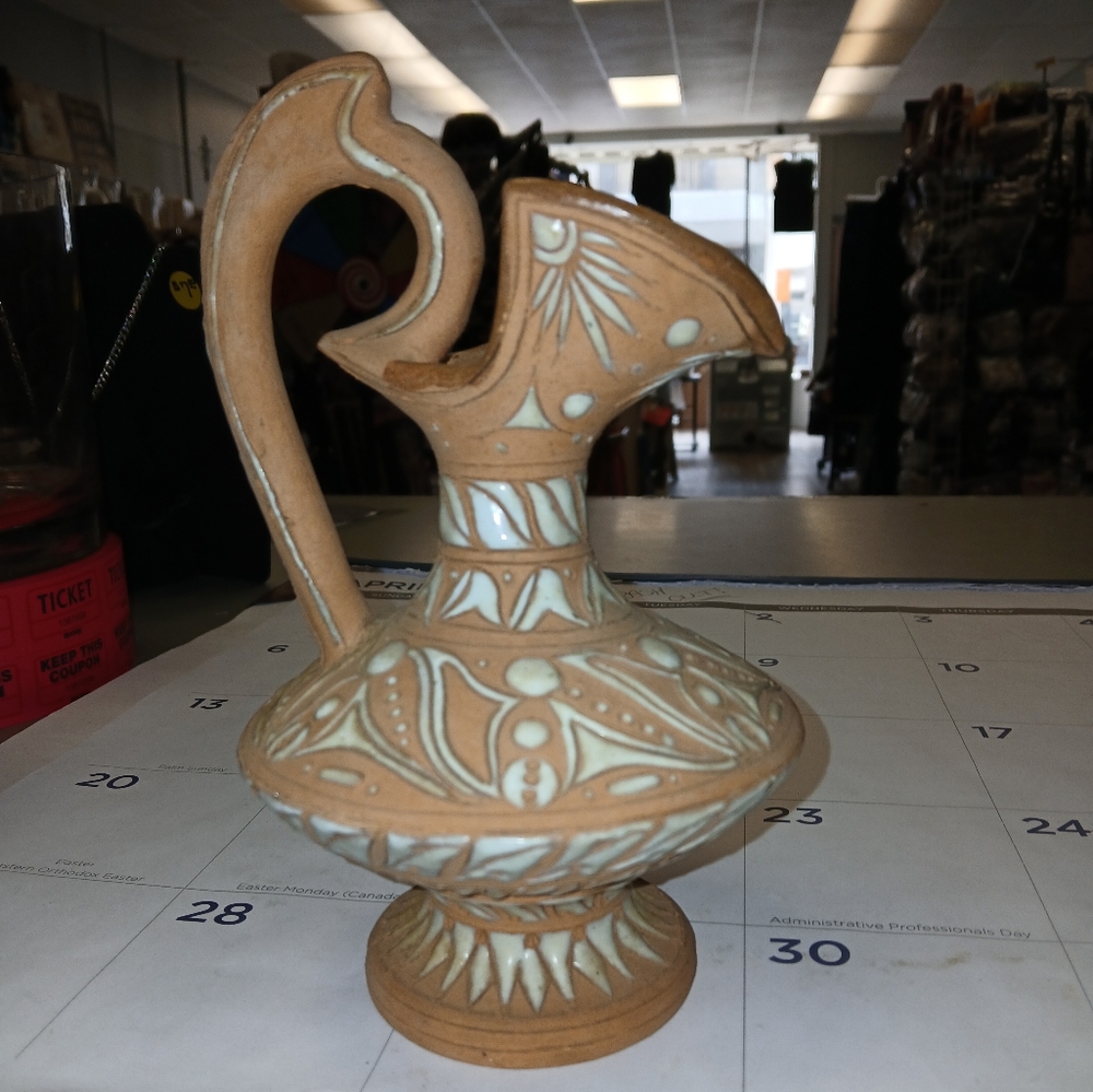 Handcrafted Tan and White Ceramic Vase